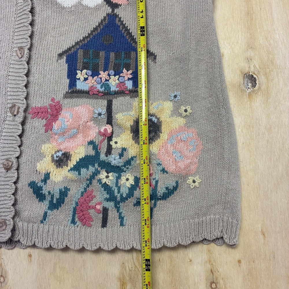 Vintage Northern Reflections Sweater Vest Womens XL Beige Birdhouse Floral Knit - Picture 4 of 6